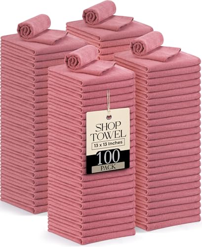 Utopia Towels Shop Towel (12x14 Inch) – Ultra Soft, Multi-Purpose & Reusable Cleaning Towel for Garage, Bar, Auto & Home Cleaning (Red, 100 Pack)