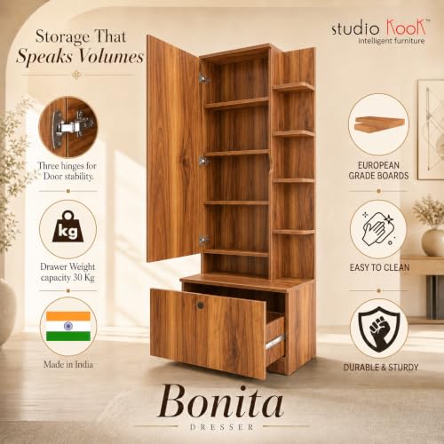 Image of Studio Kook Bonita Dressing Table with Mirror & Storage, Amber Walnut
