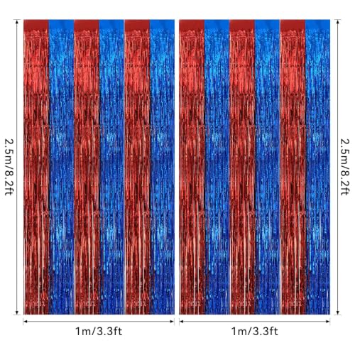 Image of 2 Pack Fringe Curtains Backdrops, Foil Fringe Curtains, Door Streamers for Birthday Wedding Bridal Shower Holiday Graduation Party Decorations Red Blue