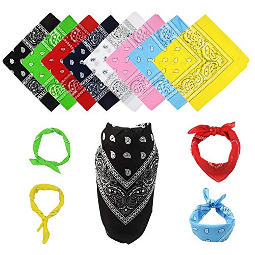 Cymax - Bandanas de algodón (8 piezas, 55,8 x 55,8 cm), estampado de cachemira, vaquero, bandana, bufanda, pañuelos