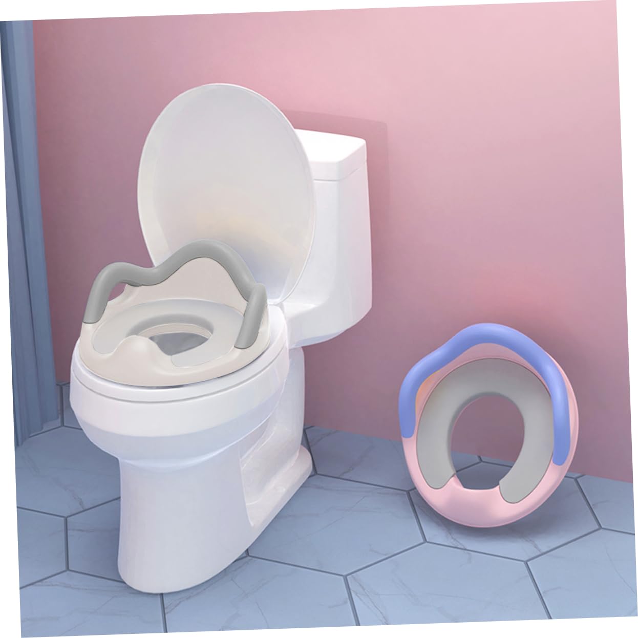Toyvian 1pezzi Riduttore Per Wc Per Ragazzo Ragazza Piccoli Anello Per Wc Realizzato in Materiale Design e Colorato Maniglie Grandi e Facili Impugnare Cuscinetti Antiscivolo