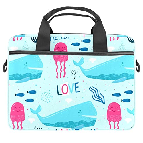 Sacoche bandoulière pour ordinateur portable 13 à 14.5 pouces Whale Octopus bleu