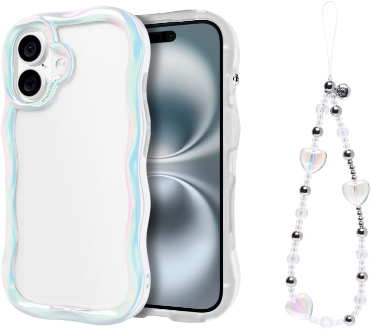 iFace BeBling Case Compatible with iPhone 16 - White Aurora + Phone Charm [Iridescent Heart]