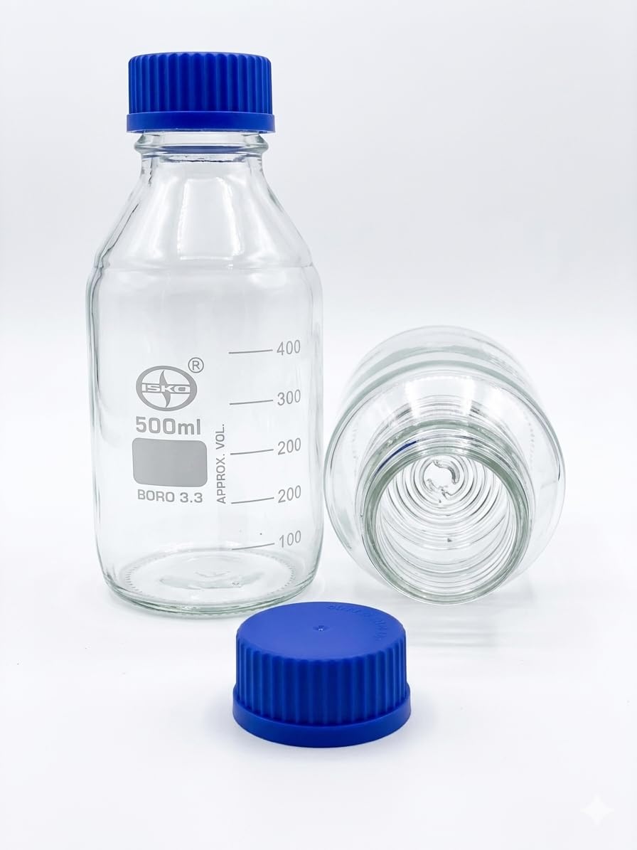 ISKO® Autoclavable Glass Reagent Bottle with Screw cap 500ml GL-45 CAP- (2 Pc)-image-16
