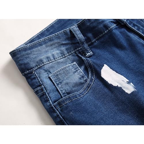 Men Slim Fit Ripped Patches Jeans Patch Ripped Regular Fit Jean Destroyed Motorcycle Denim Pants3