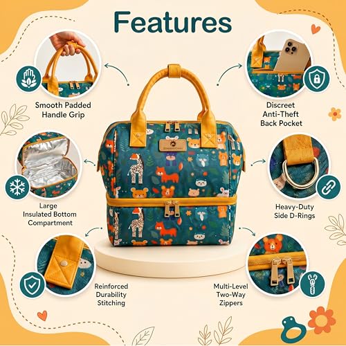 Image of StarAndDaisy Baby Bag for Mothers Travel /Diaper Bags for Mom with Insulated Compartment /Diaper Bag for Mothers for Travel & Multiple Pockets, 12L Capacity- Jungle Print
