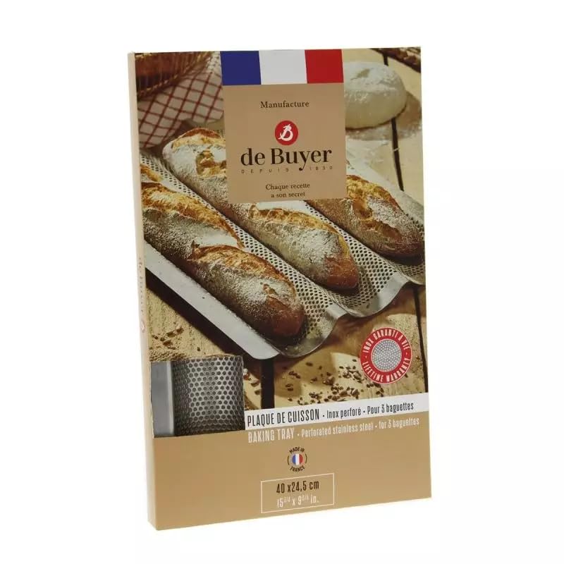 DE BUYER Edelstahl Baguette-Backblech für 3 Baguettes, Silber, Rechteckig
