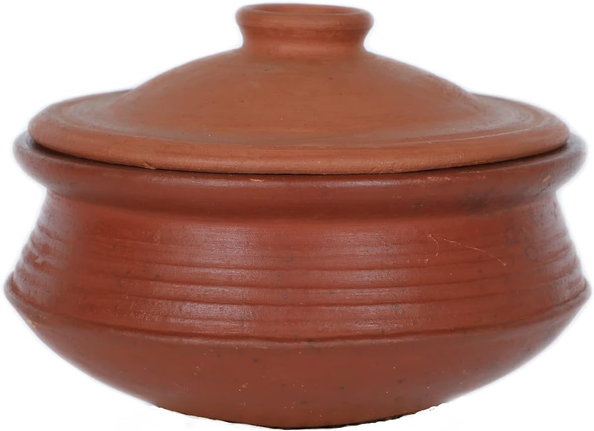 Earthen Fine Crafts Handmade Clay Biryani Pot/kadai with Lid for Cooking & Serving (4.5 Liter)