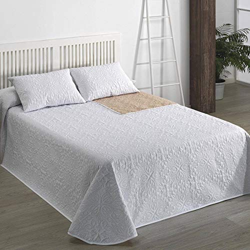 Camatex - Colcha bouti Floral - Cama 200 cm (300x270) - Color Blanco