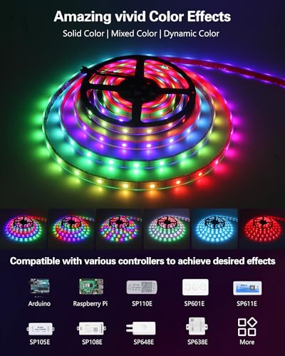 Image of ALITOVE WS2812B Addressable LED Strip Lights Outdoor 16.4FT 60LEDs /M Upgraded Adhesive LED Tape Light Waterproof IP67 5V Programmable, Replacement for WS2811 SK6812 (No Power & Controller)