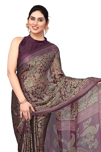 Image of MIRCHI FASHION Women Saree | Plain Weave Chiffon Abstract Printed Office Wear Sari with Blouse