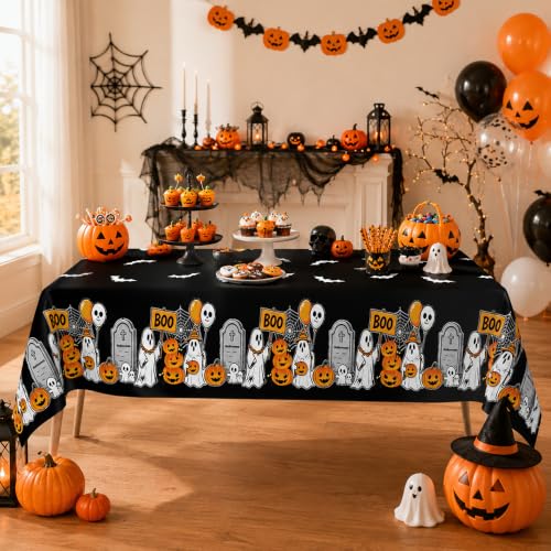 Image of 6Pack Halloween Tablecloth Disposable Plastic Table Cloth Decorations Black