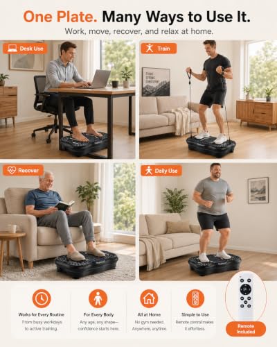 Image of Vibration Plate Exercise Machine for Lymphatic Drainage, 200 Speeds Vibrating Fitness Platform for Full Body Workout and Weight Loss, 300 Lbs Capacity with Resistance Bands for Women Men