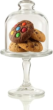 Mini Glass Cake Stand with Dome Lid Small Pedestal Dessert Stand with Cover, Clear Glass Cupcake & Cookie Display