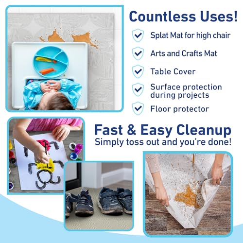 Image of Graco Baby Disposable Splat Mats - 60 Count, 47 inch x 40 inch, Biodegradable Floor Protector for Mealtime, Under High Chair, Home & Restaurant Use, Hudson Design