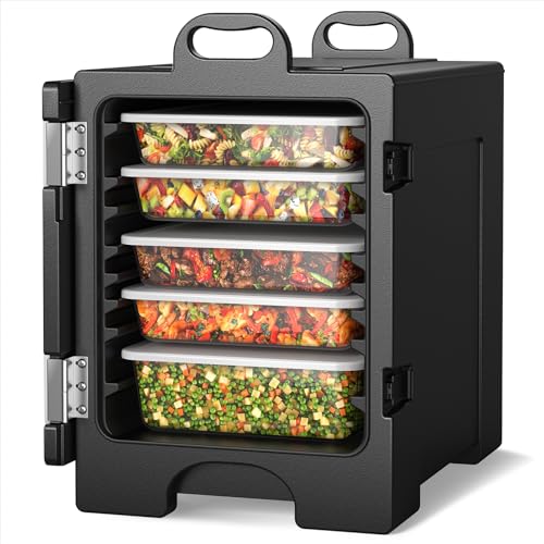 HAPPYGRILL HAPPYGRILL Insulated Food Pan Carrier, 81 Quart Food Warmer Box for 5 Full Size Food Pans, Portable Hot Box with Handles & Double Latches for Parties, Restaurants, Canteens, Black