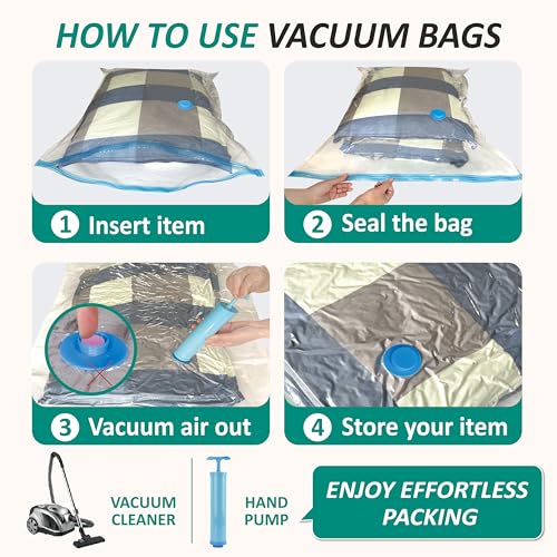 Image of Cozy Essential Vacuum Storage Bags, 80% Compression Vacuum Seal Space Saver Plastic Packaging Bags for Clothes, Blankets, Pillow, Bedding, Comforters, Sealer Clothing Storage,6 Jumbo