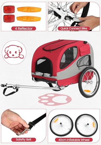 SEPNINE® Fahrradanhänger für Hunde, Hundeanhänger für Fahrrad - faltbar, mit Sicherheitsreflektoren, Aufbewahrungstasche, eingebauten Polstern und Sicherheitsseilen, maximale Tragfähigkeit 30 kg