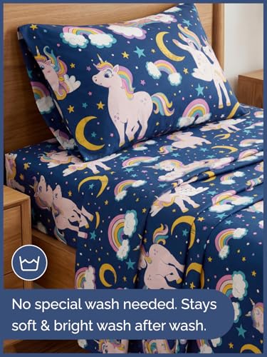 Image of Kids Twin Magic Unicorns Bed Sheets - 3 Piece Kids Magic Unicorns Sheet Set | Magic Unicorns Themed Bedding, Ultra-Soft, Cute & Cozy, Breathable & Machine Washable, Bed Set for Boys, Girls & Teens, Comfy