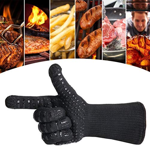 Heat Resistant Oven Gloves Five Fingers Oven Mitt For BBQ, Baking, Grilling, Pot Holders (Black) 1Piece