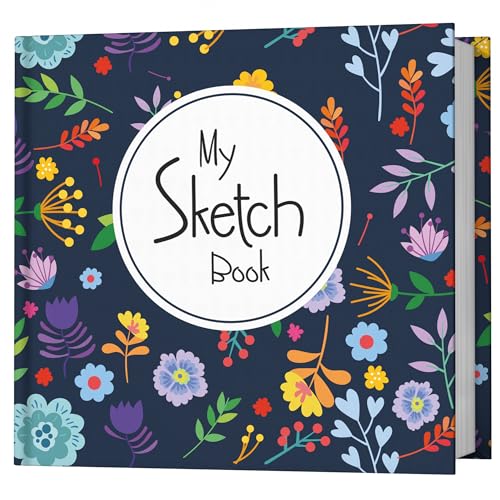 Image of Zaslan - Artist Sketchbook - Square - 120 GSM - Drawing Sketchbook - 88 Pages /44 Sheets - Hard Bound Drawing Book - Size 21.5 x 21.5 cm (Floral Blue Serenity), Paper, oil;acrylic