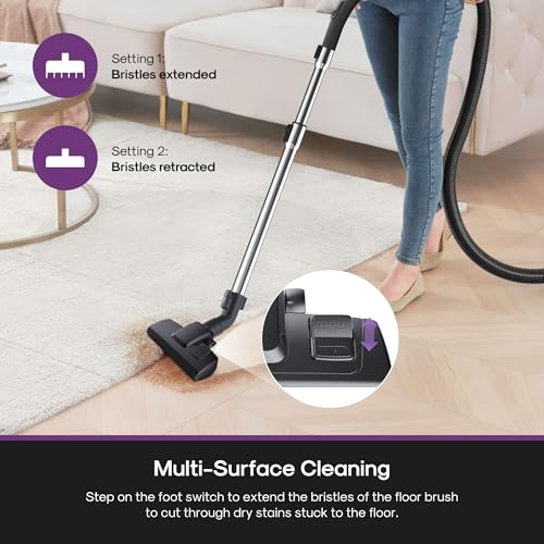 Eureka Bagless Canister Vacuum Cleaner, Household Vacuum for Home, White | NEN121WH WhirlWind, Lightweight, 1200W, ≤82 dBA. HEPA, Auto cord rewind, 2-in-1 vac for hard floors, carpets, & pet hair - image 4