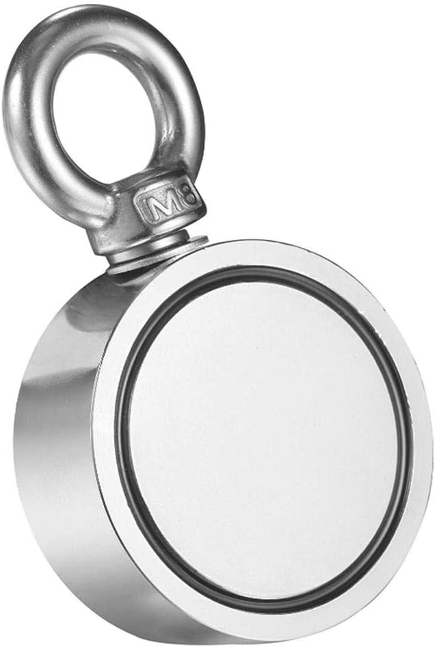 Goodevening Double Side Combined 300KG Pulling Force Round Neodymium Magnet Super Strong Fishing Magnet with Eyebolt for Magnet Fishing and Salvage in River