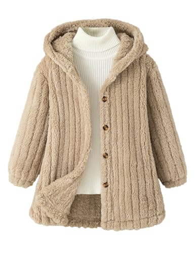 Girls’ Fleece Jacket Button Down Hooded Fur Sweatshirt Warm Thick Coat Outwear for Little Girls