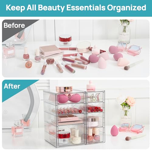 Image of Vtopmart Acrylic Organizer with 8 Drawers, Desk Organizers and Accessories, Clear Makeup Organization, Dustproof Storage Drawers for Office Art Craft Supplies