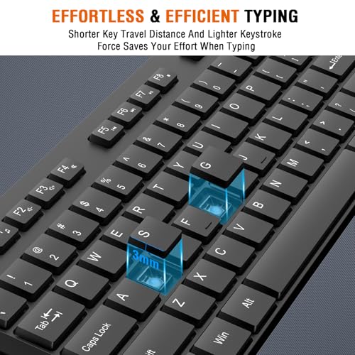 Image of Wireless Keyboard and Mouse Combo, EDJO Silent Full Size USB Keyboard Mouse, Gaming Keyboards, Numeric Key Pads, Replacement Keyboards for Laptops (Black)
