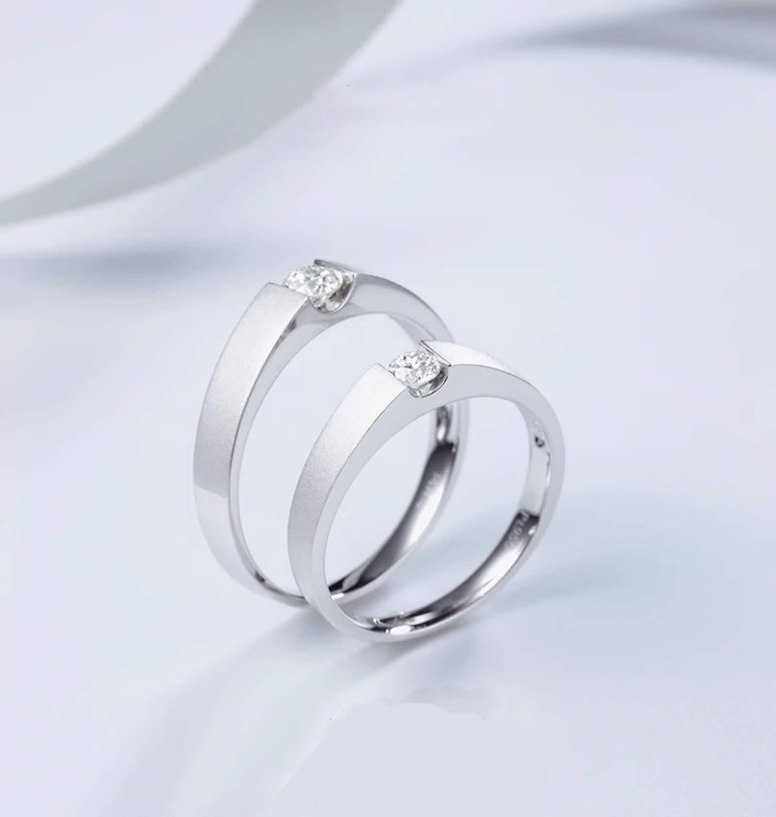 Anillo de platino para hombre, moderno, blanco, diamante y plata, anillo de compromiso Pt950, talla 52 (16,6)