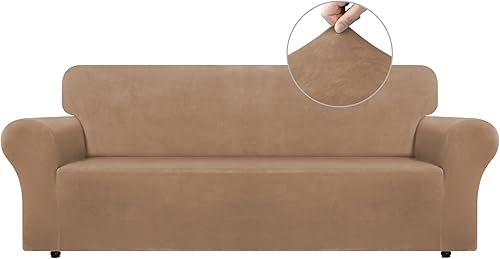 WEERRW Funda de terciopelo para sofá de 3 cojines, fundas elásticas para sofá con espuma antideslizante y parte inferior elástica, protector de