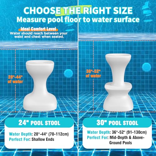 Image of 24 inch Pool stools for Underwater,Pre-Weighted Pool Stool with Adjustable Feet,Bar Seating Non-Float Design,Vinyl-Safe Pool Chairs for Inground Pools,Patio,Outdoor Poolside(1 Stool)