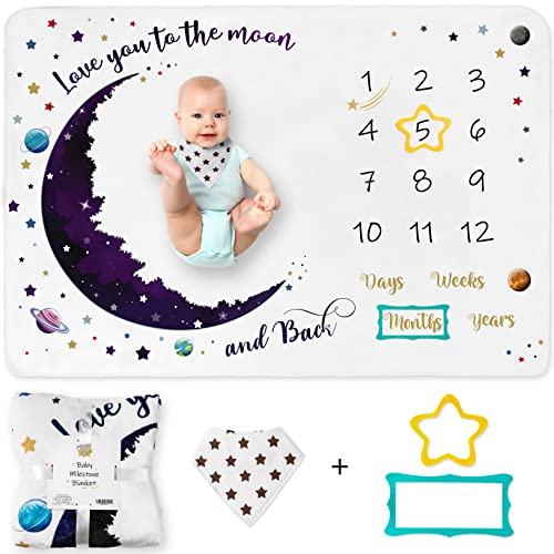 Image of Baby Monthly Milestone Blanket Boy - 60"x40" Gift for Boys with Photo Props for Pictures - Gender Neutral First Year Growth Months Chart - Extra Soft Premium Blanket