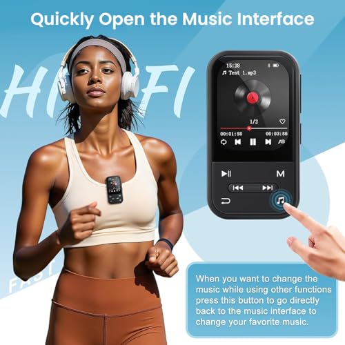 Image of AUDIOCULAR X20 Clip MP3 Music Player Bluetooth 5.3 with FM Radio Voice Recorder E-Book Video Player Pedometer Alarm Clock Portable Music Player 32GB Expandable to 128GB (Black)