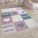 Waschbar Paco Home Kinderteppich, Waschbarer Kinderzimmer Teppich m. Stern, Mond u. Karo Motiven, Grösse:160x230 cm, Farbe:Pink