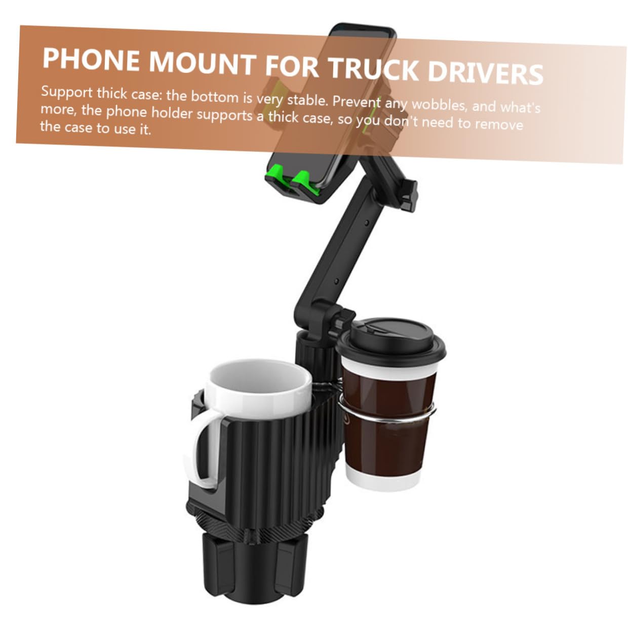 Soporte Metal y Teléfono para Portavasos Móvil Coche con Instalación sin Herramientas, Compatibilidad, Material Abs de Adecuado para Coche y Carrito Golf