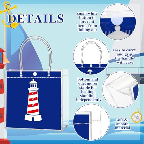 Image of Teenyyou 24 Pcs Nautical Clear Gift Bags with Handles Cruise Party Favors PVC Goodie Treat Candy Tote Plastic Gift Bags for Sailing Theme Birthday Party Supplies