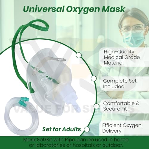 Image of Oxygen Mask for Adult, Oxygen Universal Oxygen Mask with Tubing Therapy Mask, Washable, Reusable Oxygen Mask (Pack of 1)