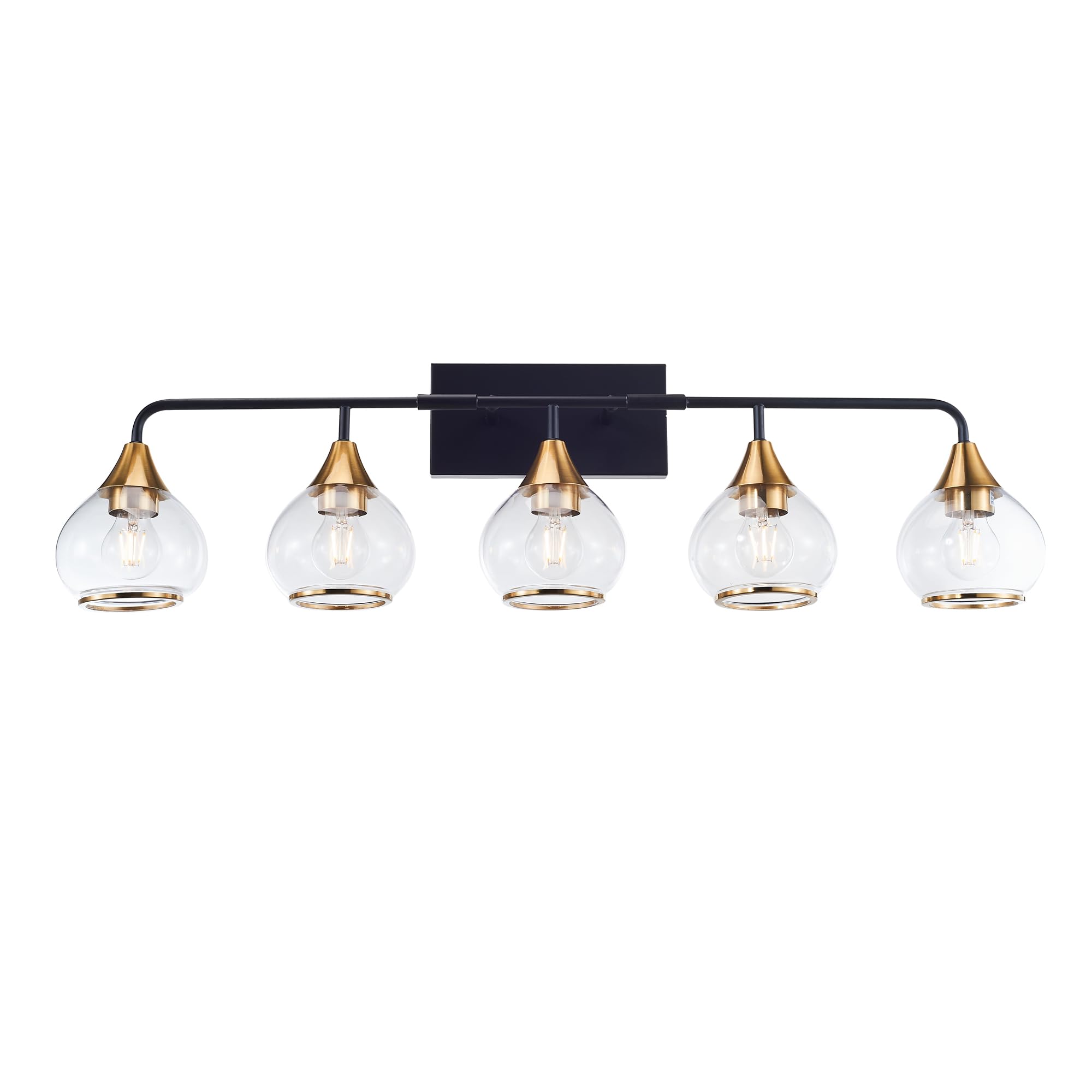 VDOQTLJT 5-Lights Matte Black and Antique Brass Iron Glass Wall-Mounted Lighting Fixture for Bathroom or Bedroom