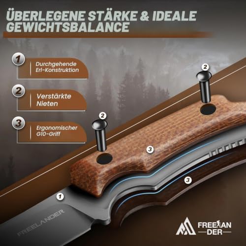 Freelander Survival Messer Feststehende Klinge Outdoor Messer, Braun – Ansicht 3
