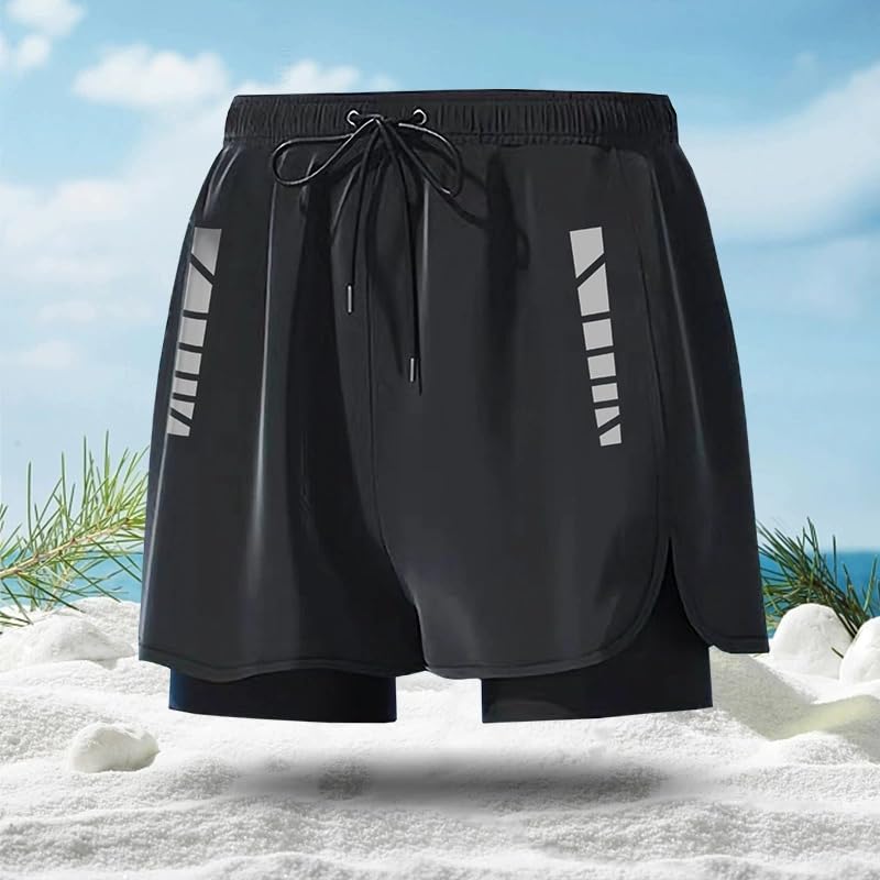 Men's 2-in-1 Double Layer Stretch Shorts with Pockets for Gym, Running & Swimming4