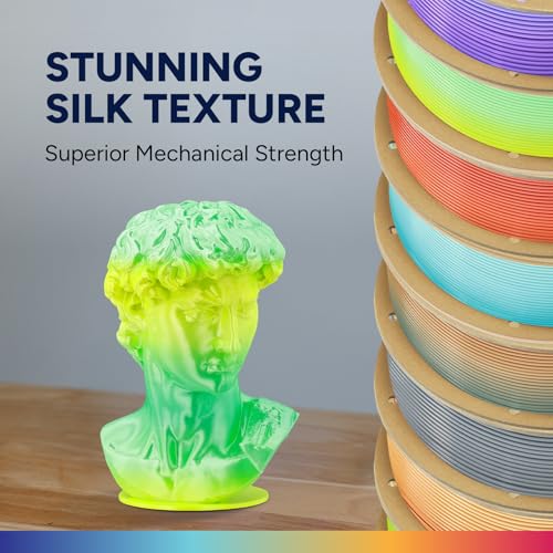 Image of OVERTURE Silk PLA Rainbow Filament 1.75mm, Bi-Color Shiny PLA Finish, Smooth & Glossy, 1kg Spool (2.2lbs), Ideal for Cosplay Jewelry & Home Decor (Silk Lime Surge)