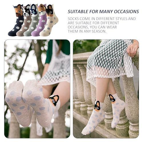 NyxSeat 5 Paar Gepunktete Baumwoll-Hundesocken, Neuheitssocken, lustige Socken, Geschenke für französische Bulldoggen, Geschenke für Hundeliebhaberinnen