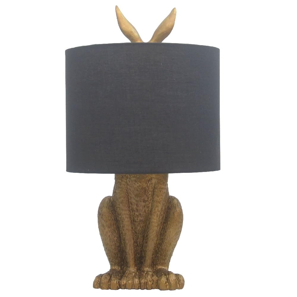 Britalia Gold Resin Hiding Hare Sculpture Vintage Table Lamp With Black Cotton Drum Shade | 46Cm Height | 1 X Es E27 Lamp Bulb Required | Uk Approved | High Definition Resin Rabbit