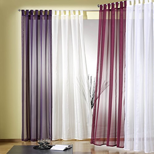 Heimtexland Rideau transparents en voile coloré à rayures 245 x 130 cmDéballez, accrochez, c'est prêt ! Modèle 119, prune, 245 x 130 cm