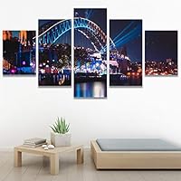 SIGNWIN 5 Panel Canvas Wall Art Building Cityscape for Home Decorations Ready to Hang - 60