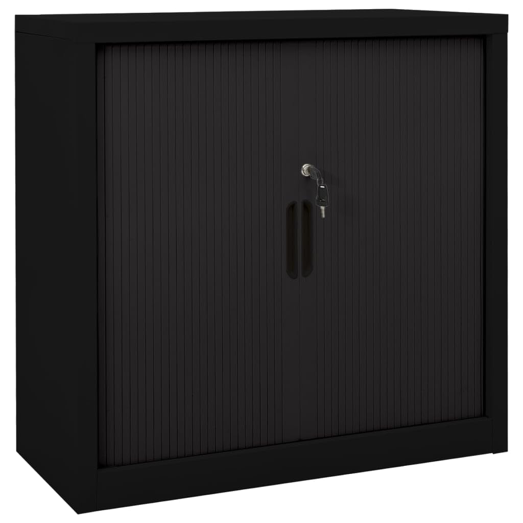 Armario archivador metalico Armario con Puerta Corredera Oficina Armario Oficina Muebles Oficina con Llaves, 2 Estantes Ajustables 90 x 40 x 90 cm-Negro-