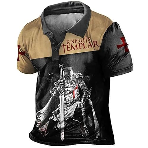 HuazomeeHZM Men's Short Sleeve Polo Shirt Knights Templar 3D Printed T Shirt Vintage Distressed Button Down Lapel Shirt Pullover Sports Tops HuazomeeHZM Men's Short Sleeve Polo Shirt Knights Templar 3D Printed T Shirt Vintage Distressed Button Down Lapel Shirt Pullover Sports Tops