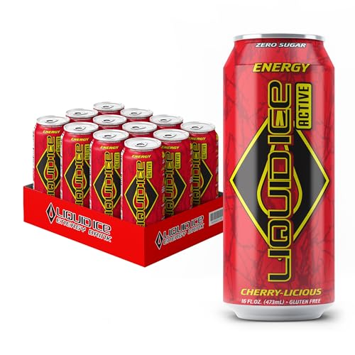 Liquid Ice Active Energy Drink - Cherry Licious, 0 Sugar, with Caffeine and Taurine, 16oz Cans (12 Pack)